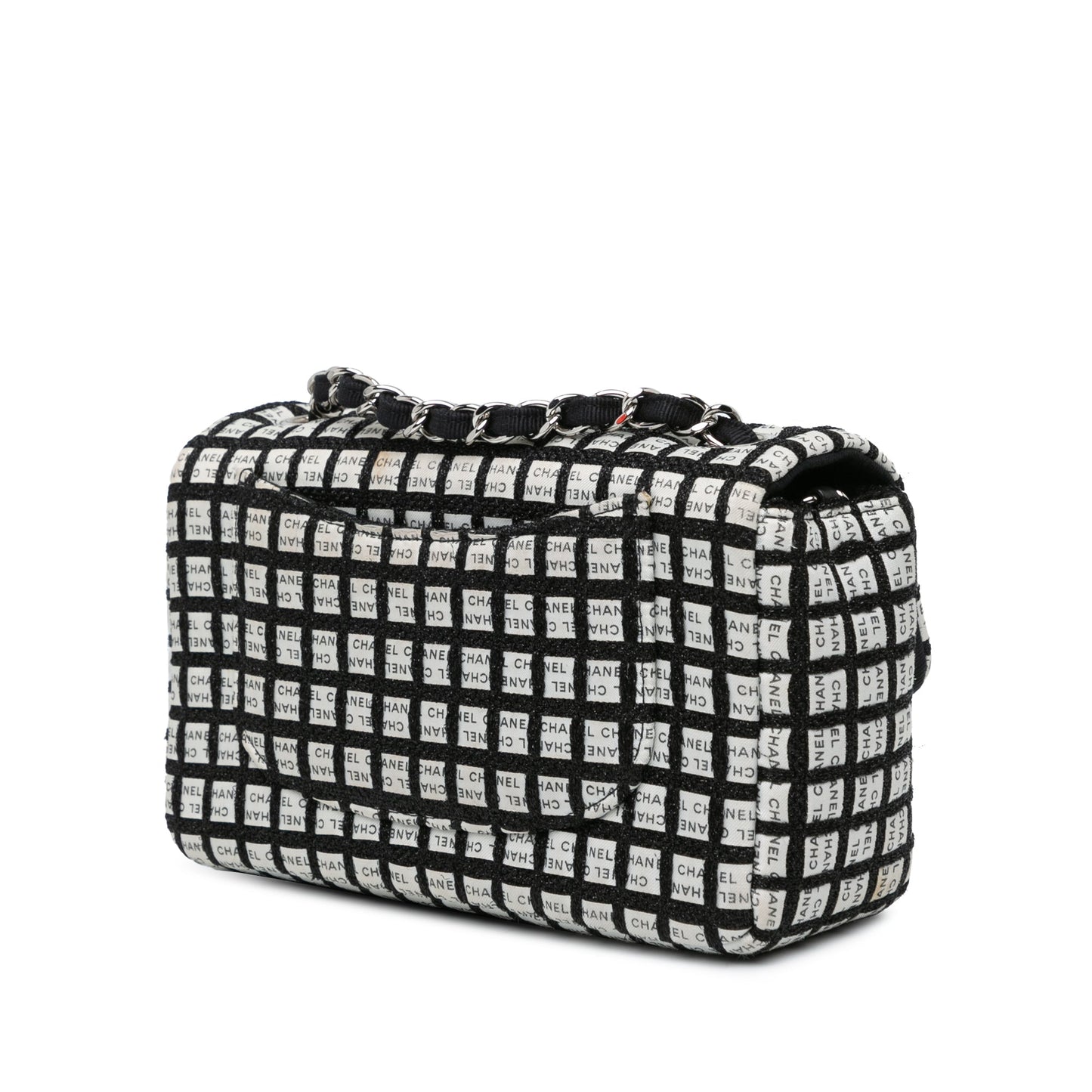 White Chanel Mini Rectangular Classic Ribbon Tweed Double Flap Crossbody Bag