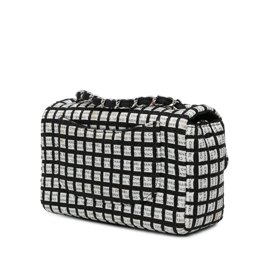 White Chanel Mini Rectangular Classic Ribbon Tweed Double Flap Crossbody Bag