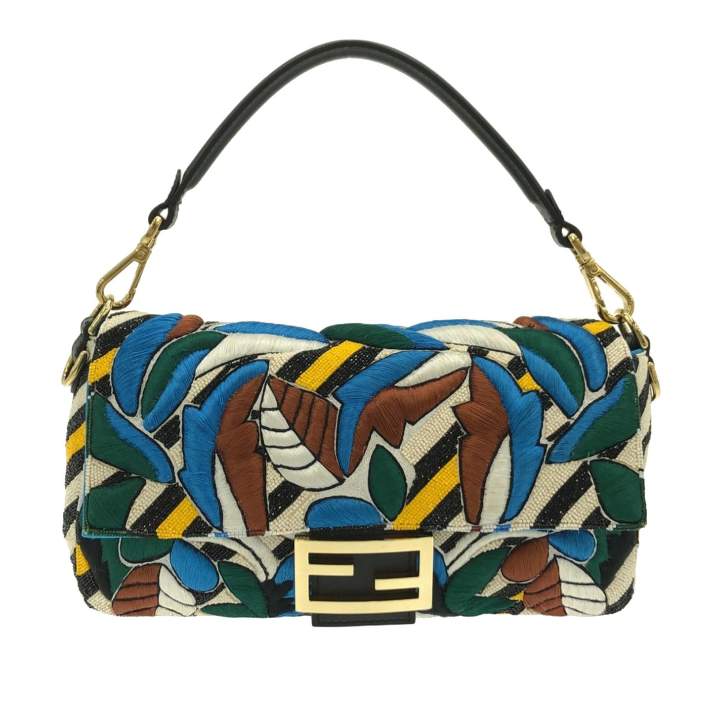 Fendi Beaded Vitello Dolce Leaf Embroidered Baguette (SHG-ZuB1eb)