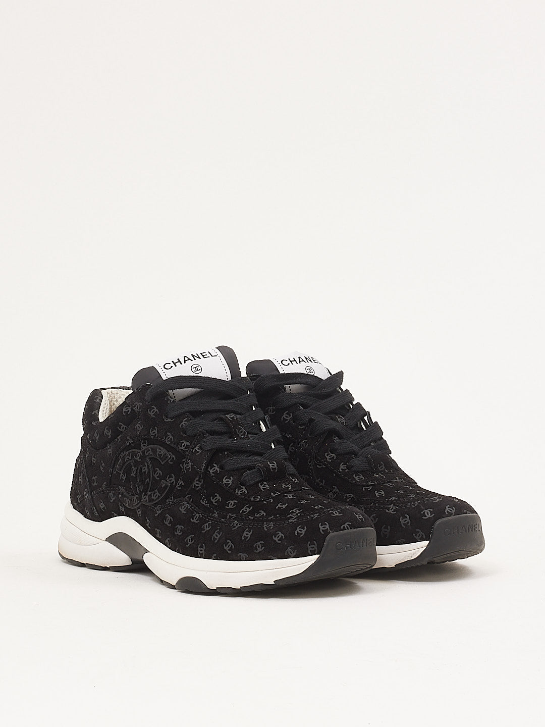 Chanel Black Suede CC Logo Sneakers - 38