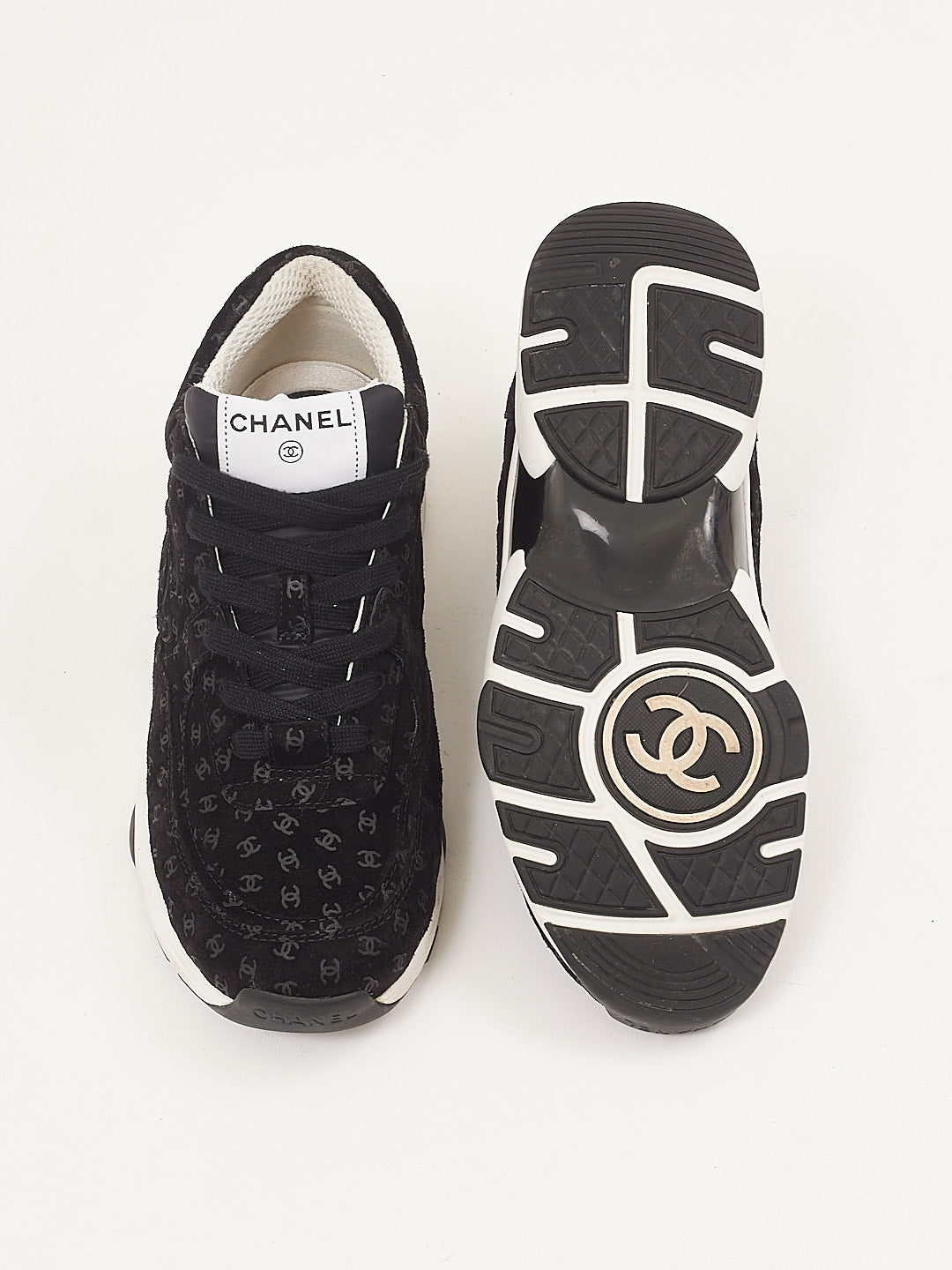 Chanel Black Suede CC Logo Sneakers - 38