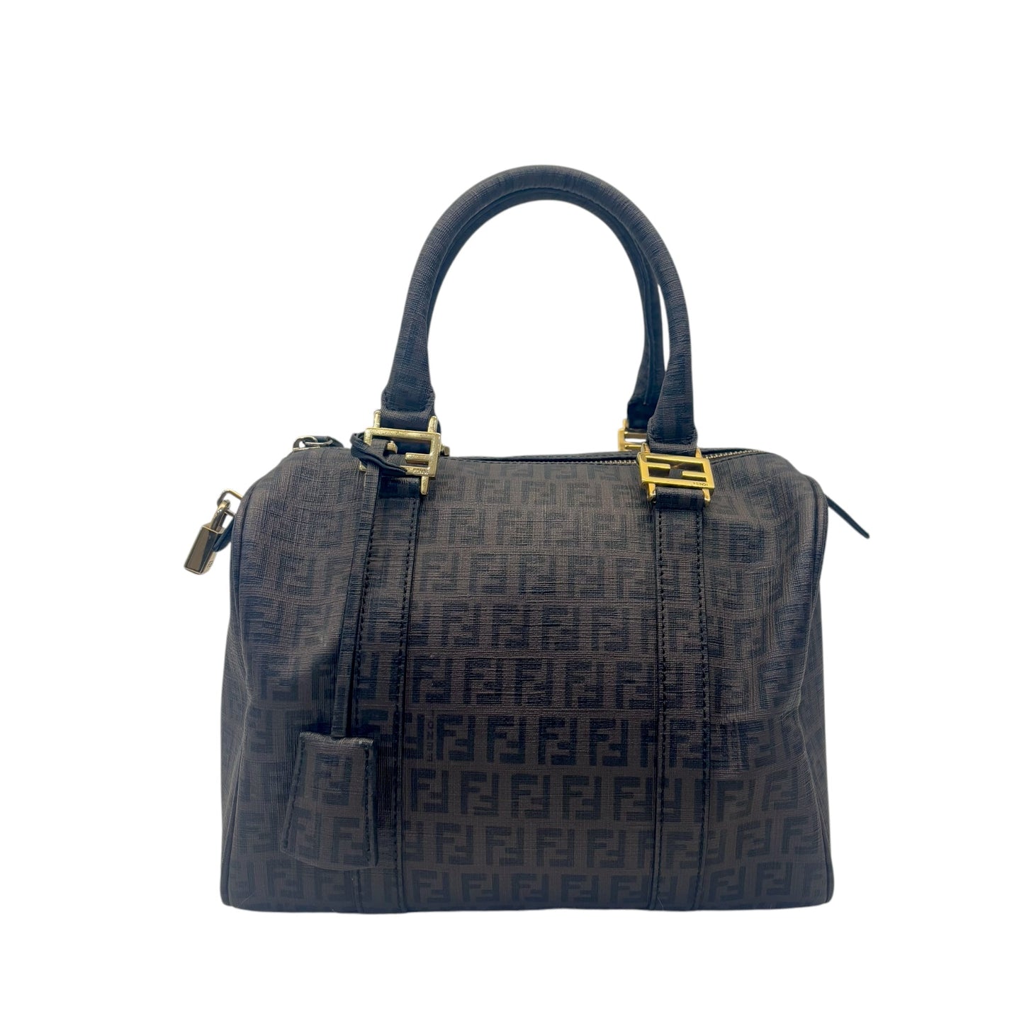 Fendi Noccino Zucchino Spalmati Coated Canvas Forever Bauletto Boston Bag