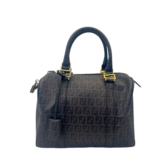 Fendi Noccino Zucchino Spalmati Coated Canvas Forever Bauletto Boston Bag