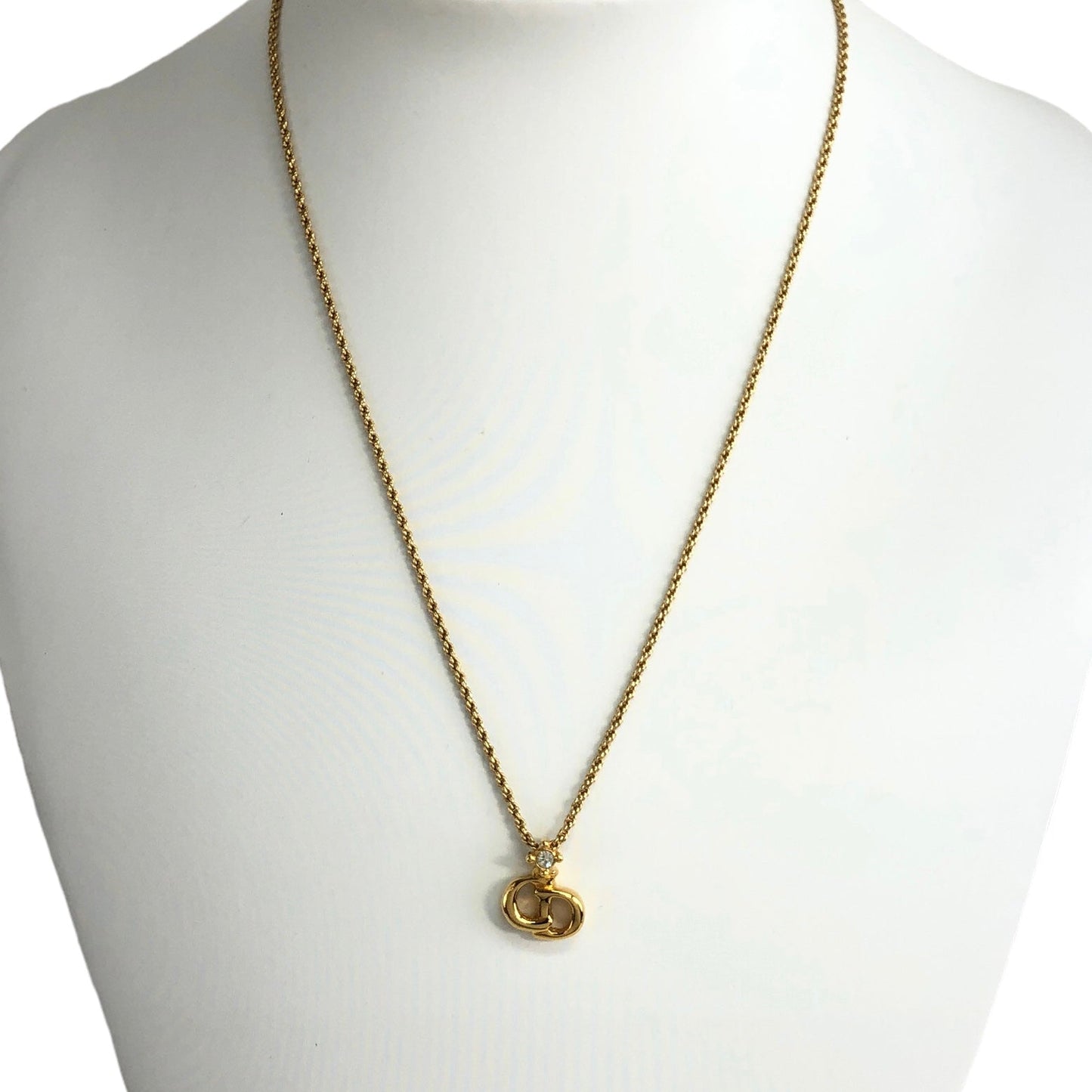 Christian Dior CD Logo Stone Necklace Gold Vintage snnhc8