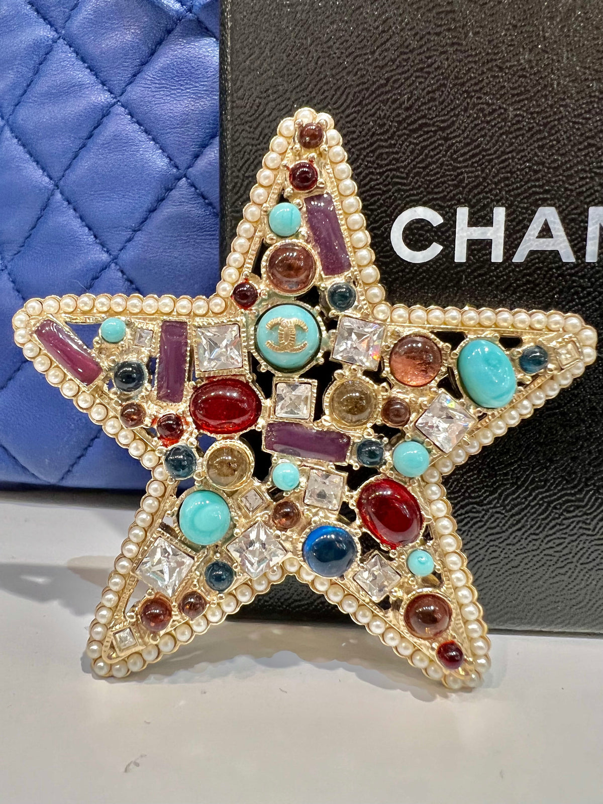 CHANEL Multicolor Gems Star Brooch