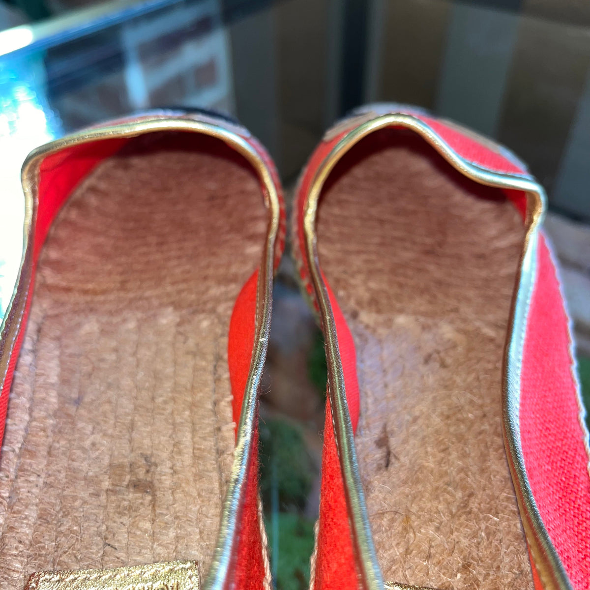TORY BURCH Pina Colada Applique Orange Samba Linen Espadrilles Sz 9.5M
