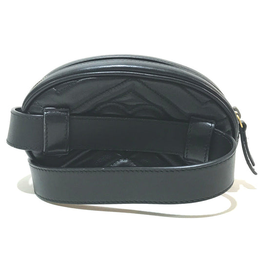 GUCCI Waist bag 476434 leather black GG Marmont Quilted Sling bag Women 95/38 Secondhand