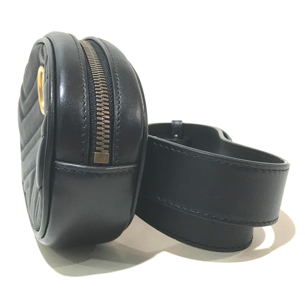 GUCCI Waist bag 476434 leather black GG Marmont Quilted Sling bag Women 95/38 Secondhand