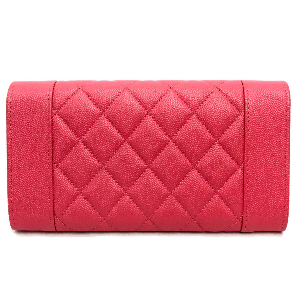 CHANEL Long Wallet Purse A80971 Caviar skin pink CC COCO Mark Matrasse Mademoiselle Women Used