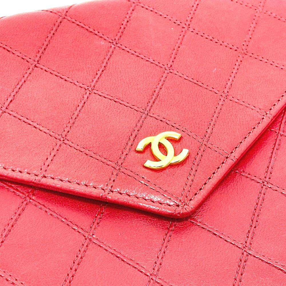 CHANEL Shoulder Bag lambskin Red x Gold Metal Bicolole COCO Mark Women Used