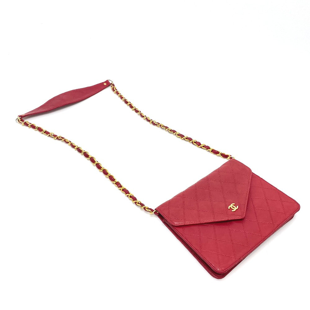 CHANEL Shoulder Bag lambskin Red x Gold Metal Bicolole COCO Mark Women Used