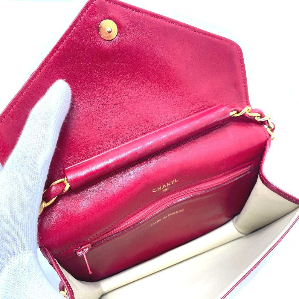 CHANEL Shoulder Bag lambskin Red x Gold Metal Bicolole COCO Mark Women Used