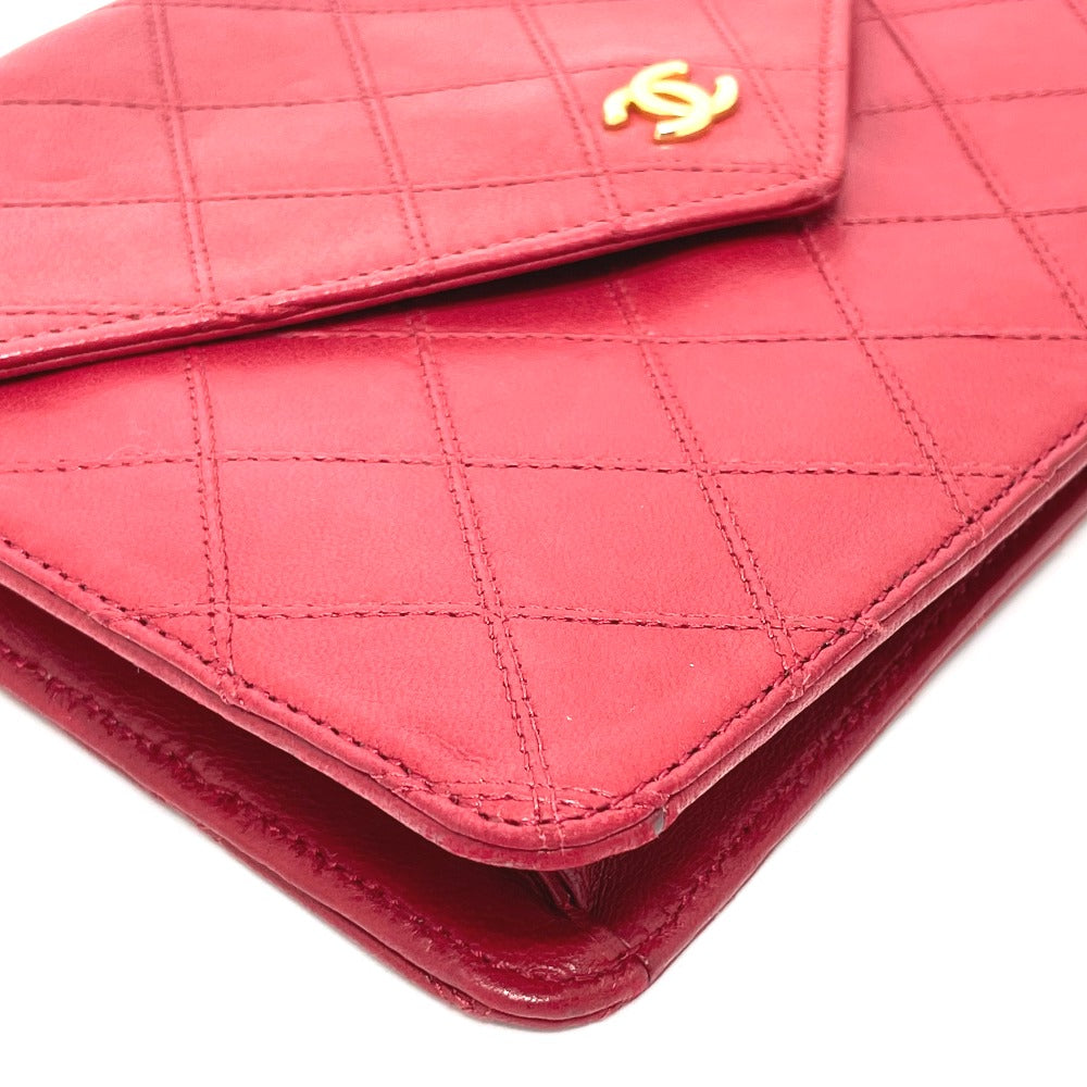 CHANEL Shoulder Bag lambskin Red x Gold Metal Bicolole COCO Mark Women Used