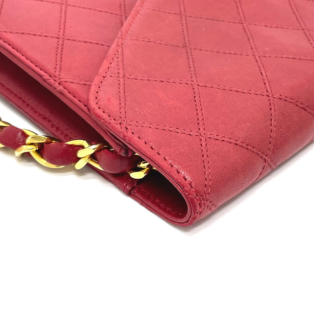 CHANEL Shoulder Bag lambskin Red x Gold Metal Bicolole COCO Mark Women Used