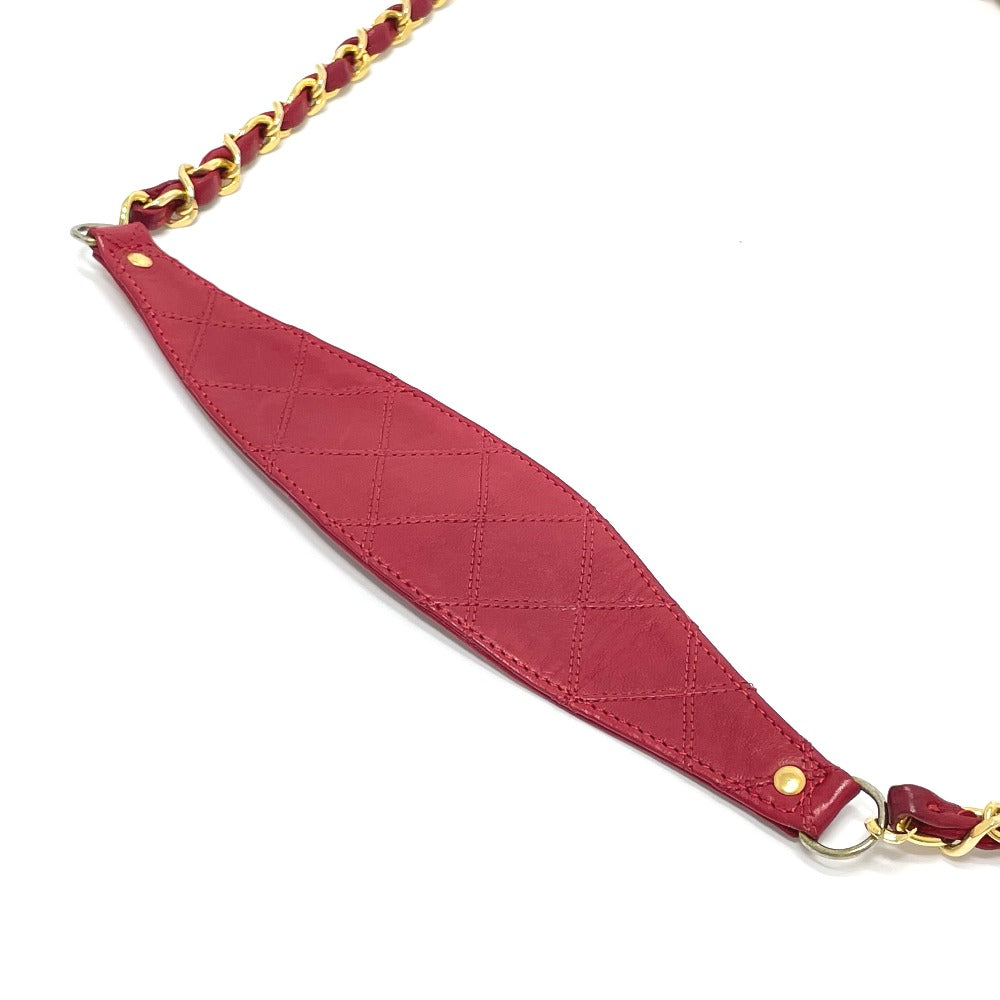 CHANEL Shoulder Bag lambskin Red x Gold Metal Bicolole COCO Mark Women Used