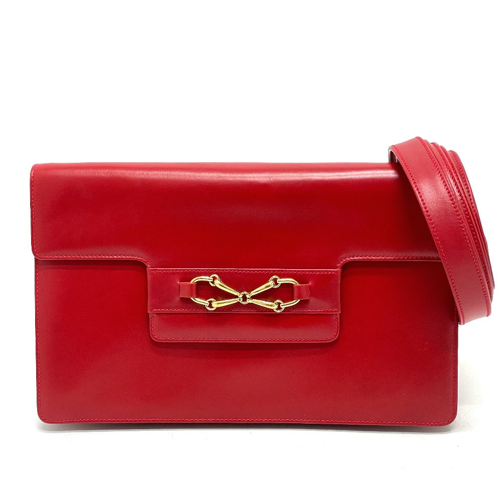 GUCCI Shoulder Bag 004-01-0476 leather Red x Gold Metal vintage Old Gucci Women Secondhand