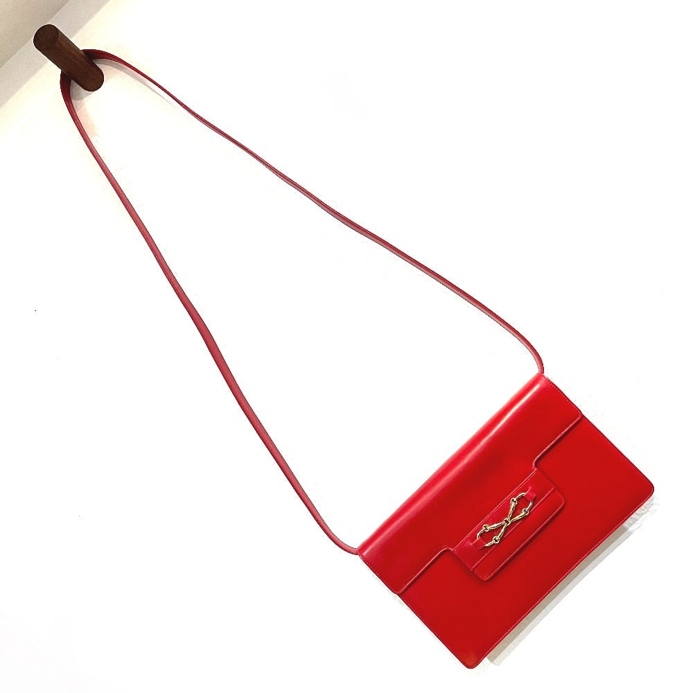 GUCCI Shoulder Bag 004-01-0476 leather Red x Gold Metal vintage Old Gucci Women Secondhand