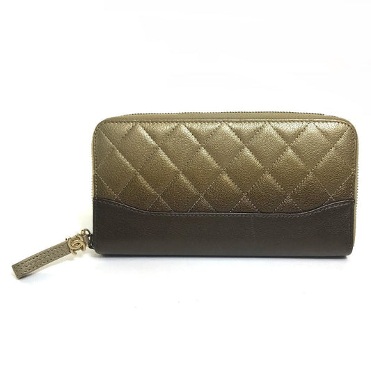 CHANEL Long Wallet Purse lambskin Gold x Brown Gradation Matrasse Women Used