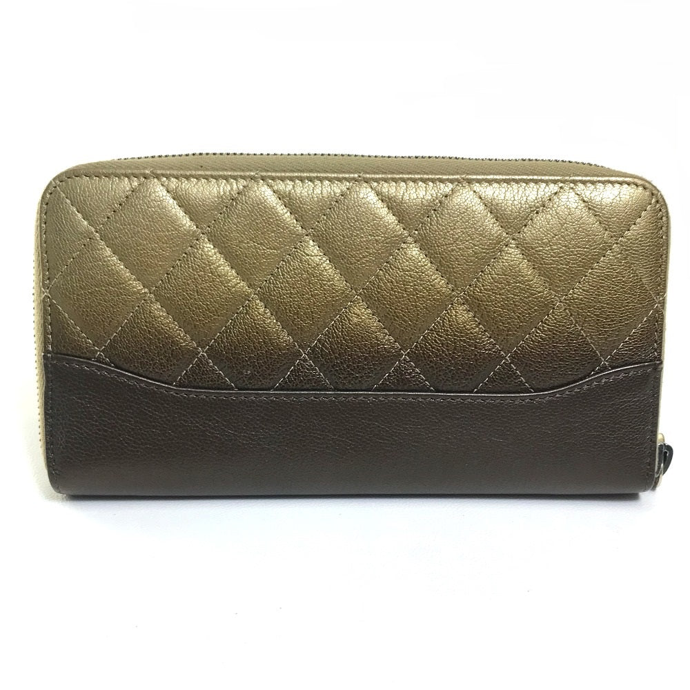 CHANEL Long Wallet Purse lambskin Gold x Brown Gradation Matrasse Women Used