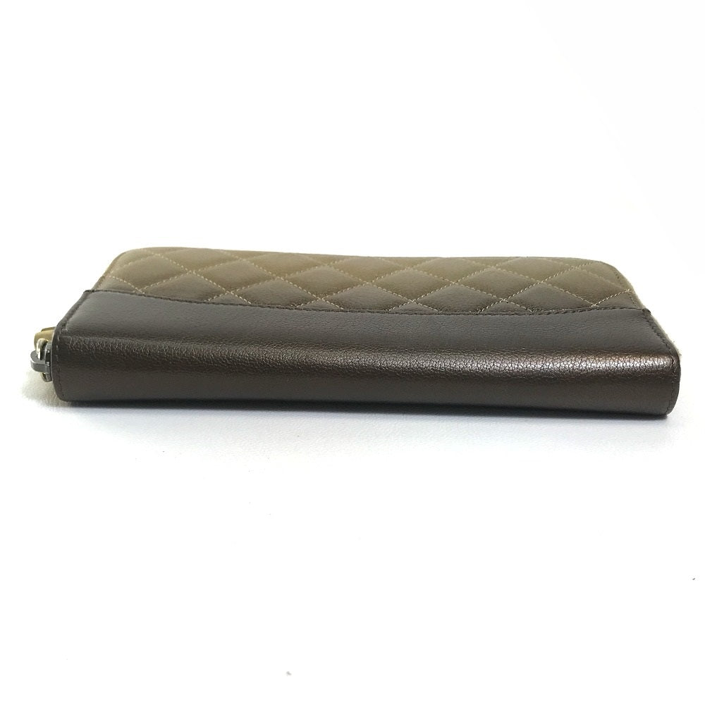 CHANEL Long Wallet Purse lambskin Gold x Brown Gradation Matrasse Women Used