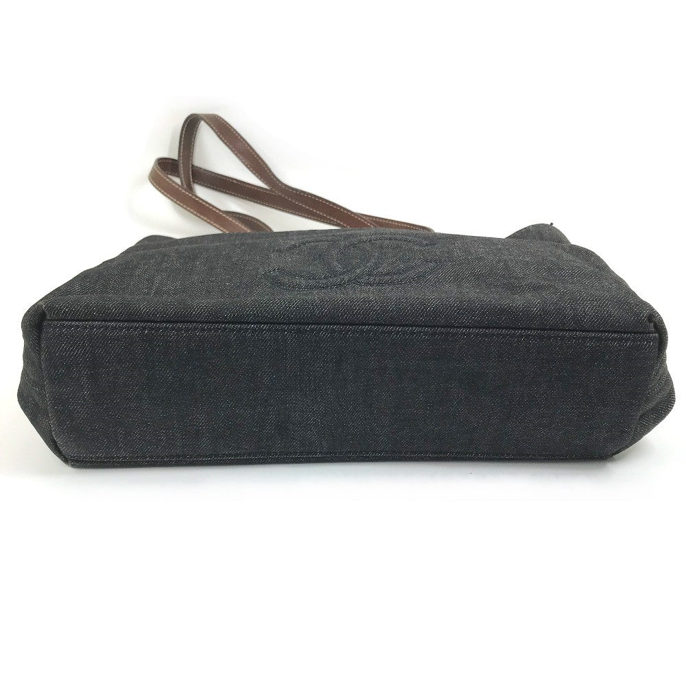 CHANEL Tote Bag Denim / Leather Black denim CC COCO Mark denim Women Used