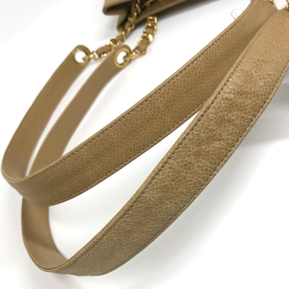 CHANEL Shoulder Bag Caviar skin beige CC COCO Mark Chain Tote Bag Women Used