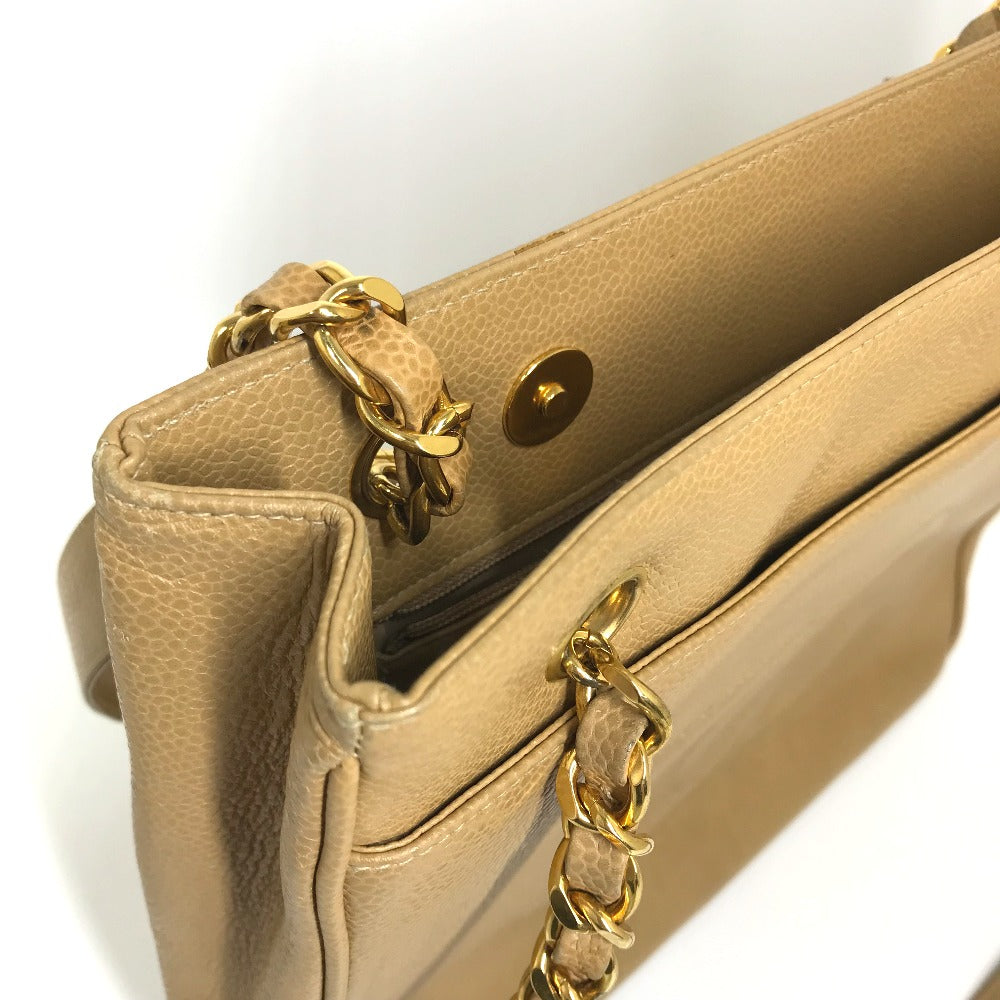 CHANEL Shoulder Bag Caviar skin beige CC COCO Mark Chain Tote Bag Women Used