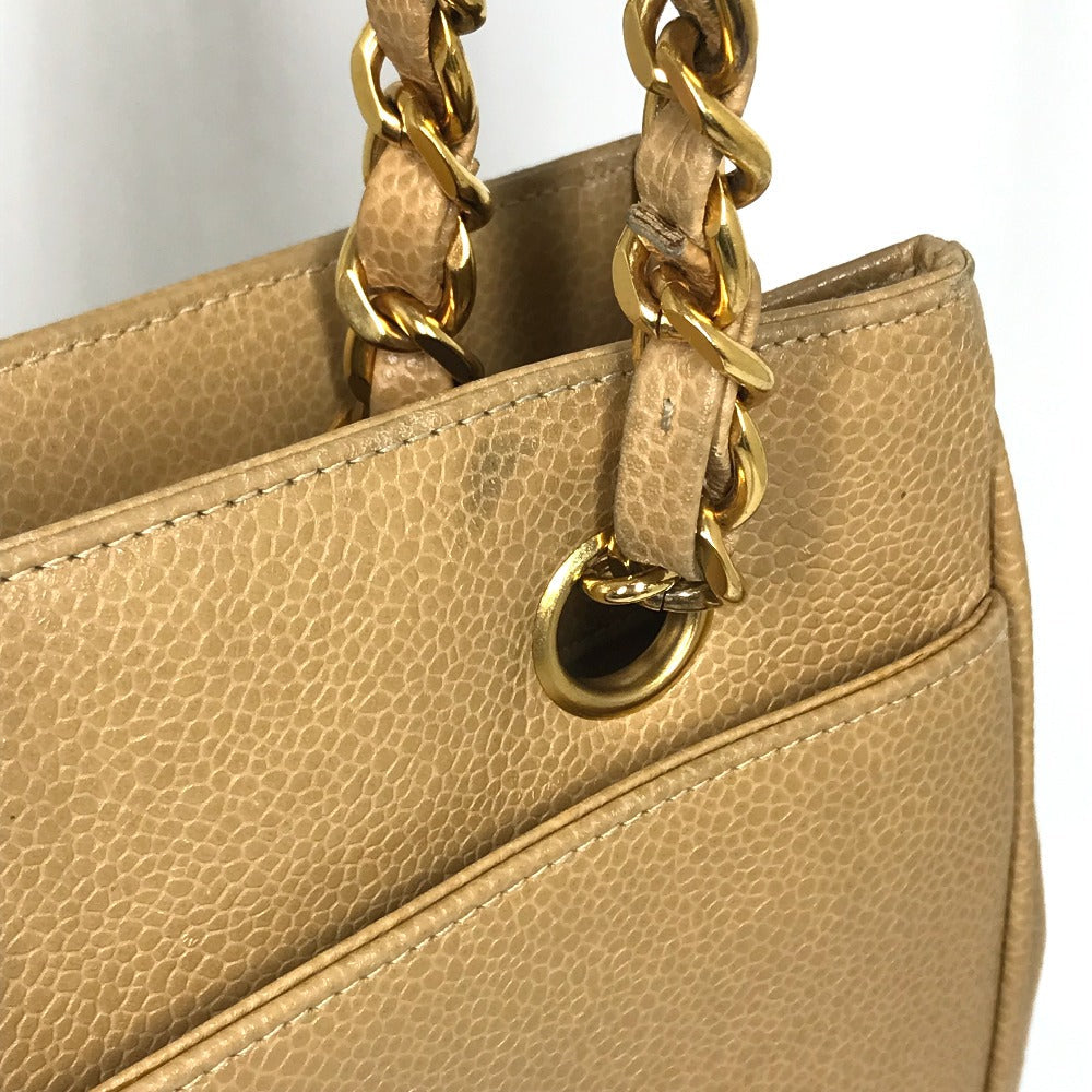CHANEL Shoulder Bag Caviar skin beige CC COCO Mark Chain Tote Bag Women Used