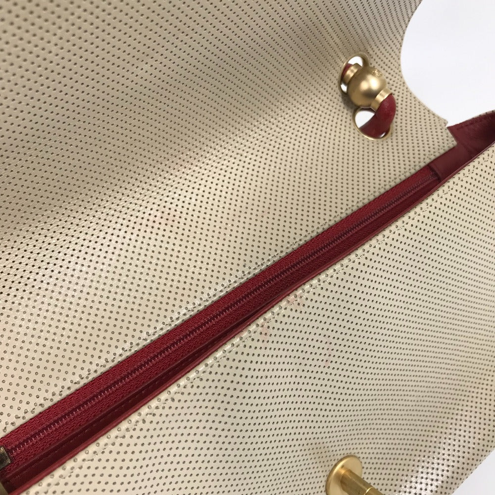 CHANEL Shoulder Bag leather Beige typex red COCO Mark CC Punching Bicolor Women Used