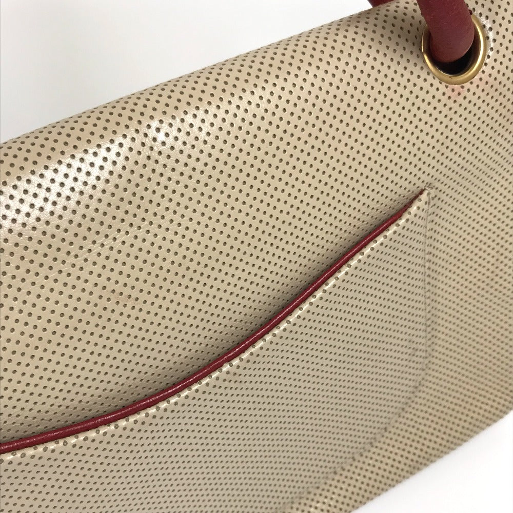 CHANEL Shoulder Bag leather Beige typex red COCO Mark CC Punching Bicolor Women Used