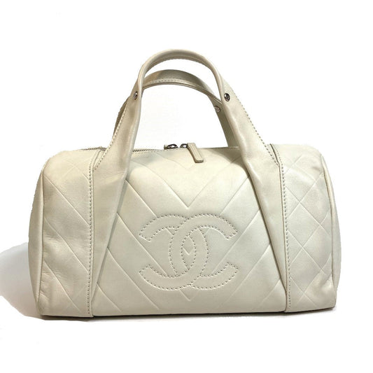 CHANEL Boston Duffel bag A30899 leather Ivory CCCOCO Mark Chevron Vstitch Women Used