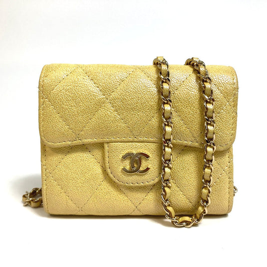 CHANEL Coin case AP0238 Caviar skin Metallic yellow CCCOCO Mark Matrasse