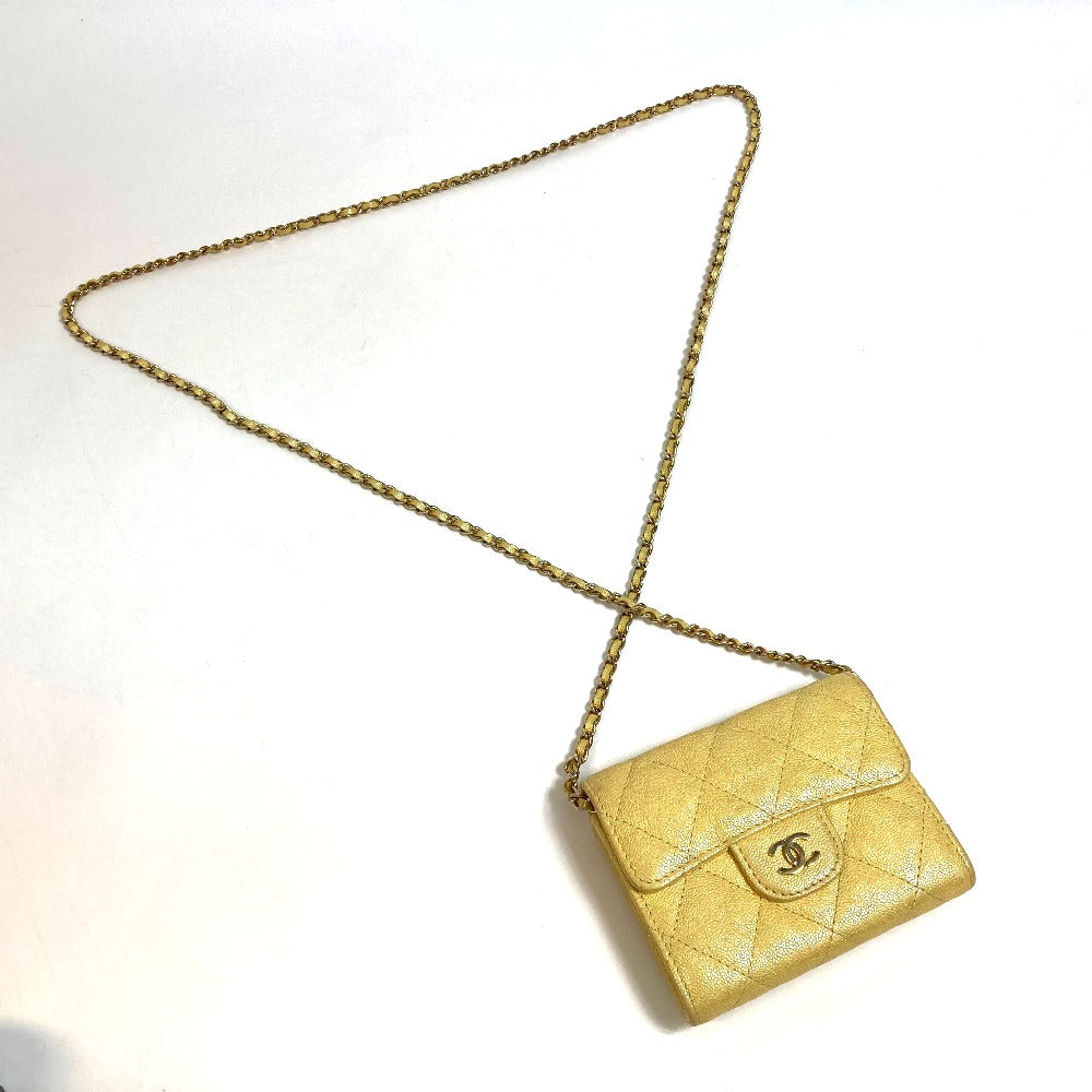 CHANEL Coin case AP0238 Caviar skin Metallic yellow CCCOCO Mark Matrasse