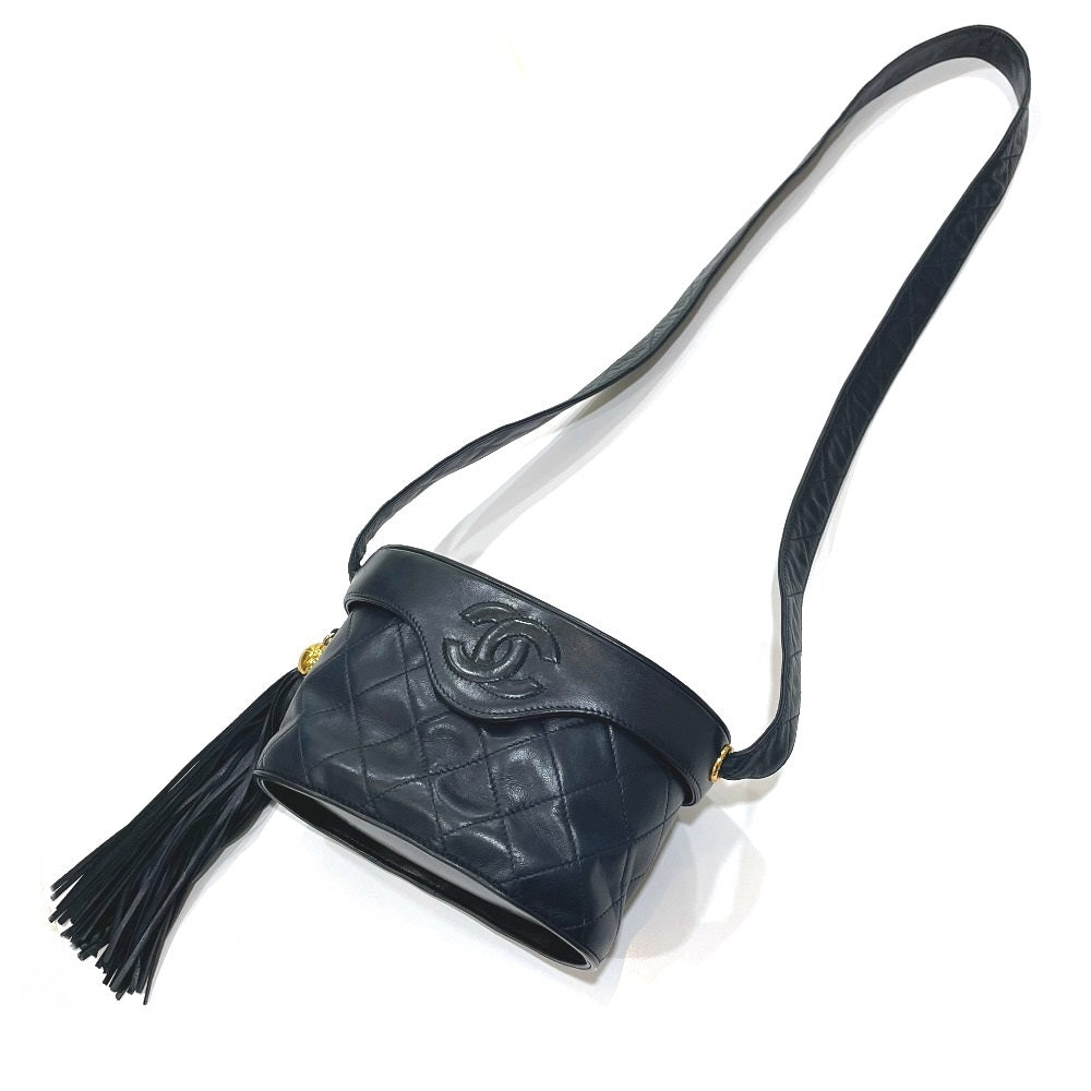 CHANEL Shoulder Bag lambskin Navy CC COCO Mark Matrasse Women Used