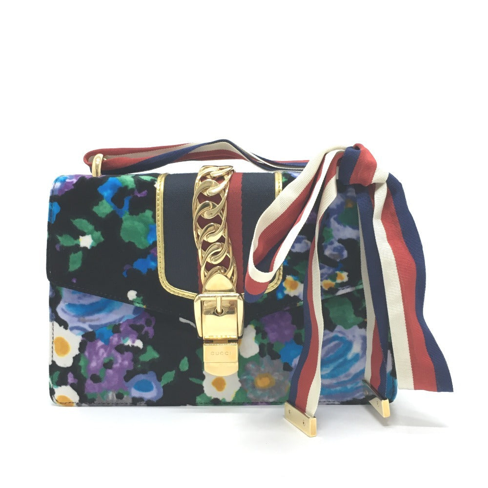 GUCCI Shoulder Bag 421882 Velor / leather multicolor Floral Silvi Small Women Secondhand