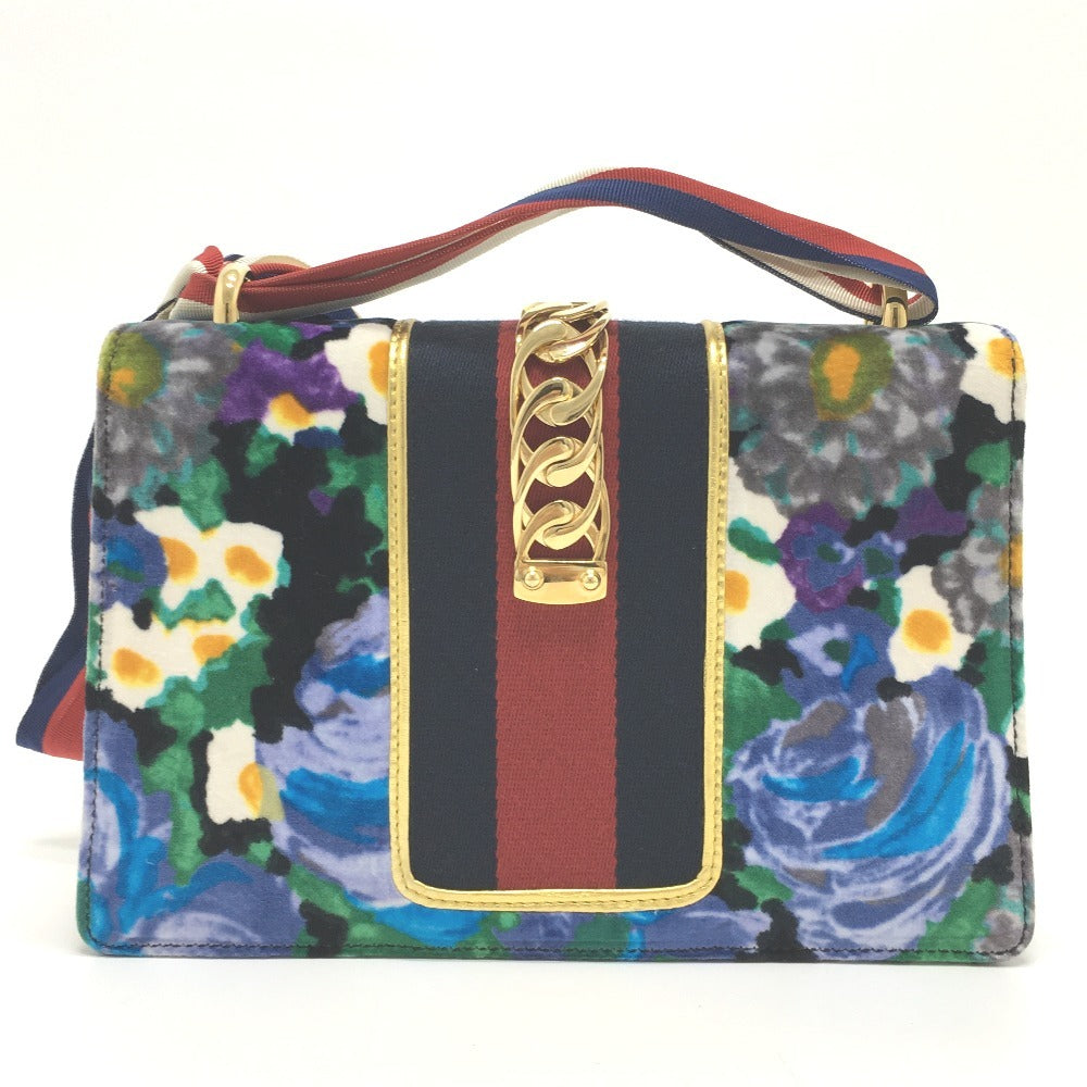 GUCCI Shoulder Bag 421882 Velor / leather multicolor Floral Silvi Small Women Secondhand