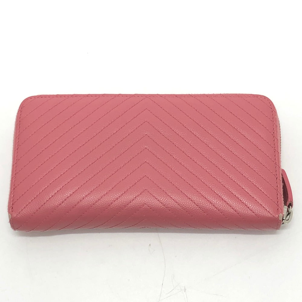 CHANEL Long Wallet Purse A50097 Caviar skin pink CC COCO Mark Wallet Women Used