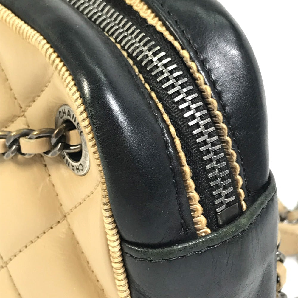 CHANEL Shoulder Bag Calf leather Beige x black CC COCO Mark ballerine Women Used