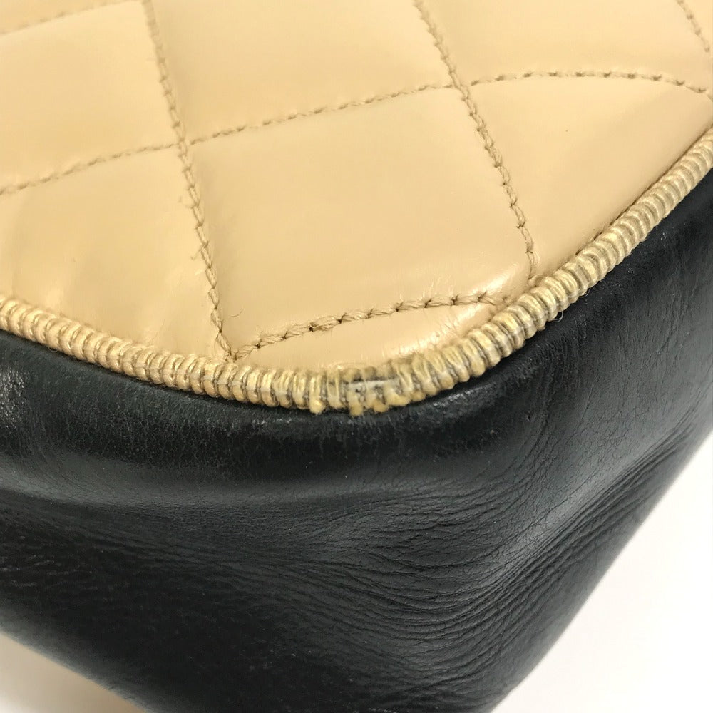 CHANEL Shoulder Bag Calf leather Beige x black CC COCO Mark ballerine Women Used