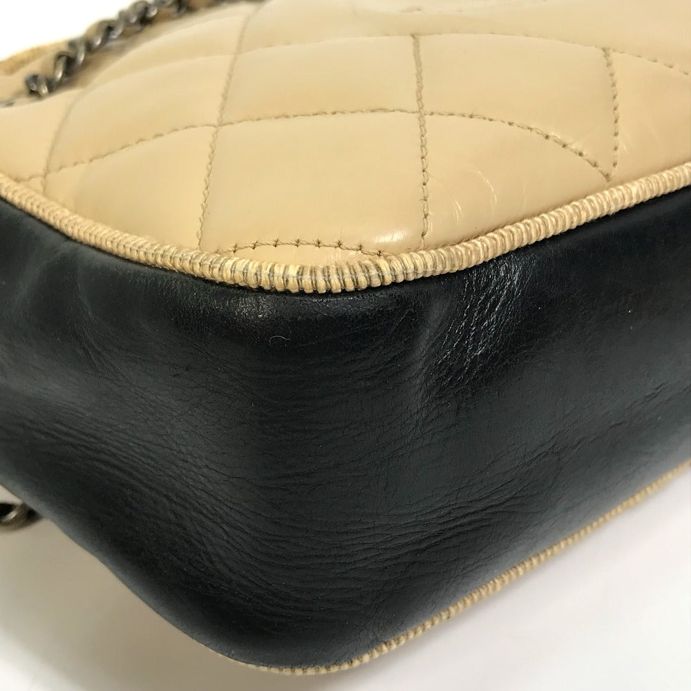 CHANEL Shoulder Bag Calf leather Beige x black CC COCO Mark ballerine Women Used
