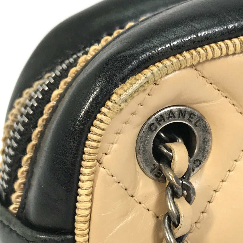 CHANEL Shoulder Bag Calf leather Beige x black CC COCO Mark ballerine Women Used
