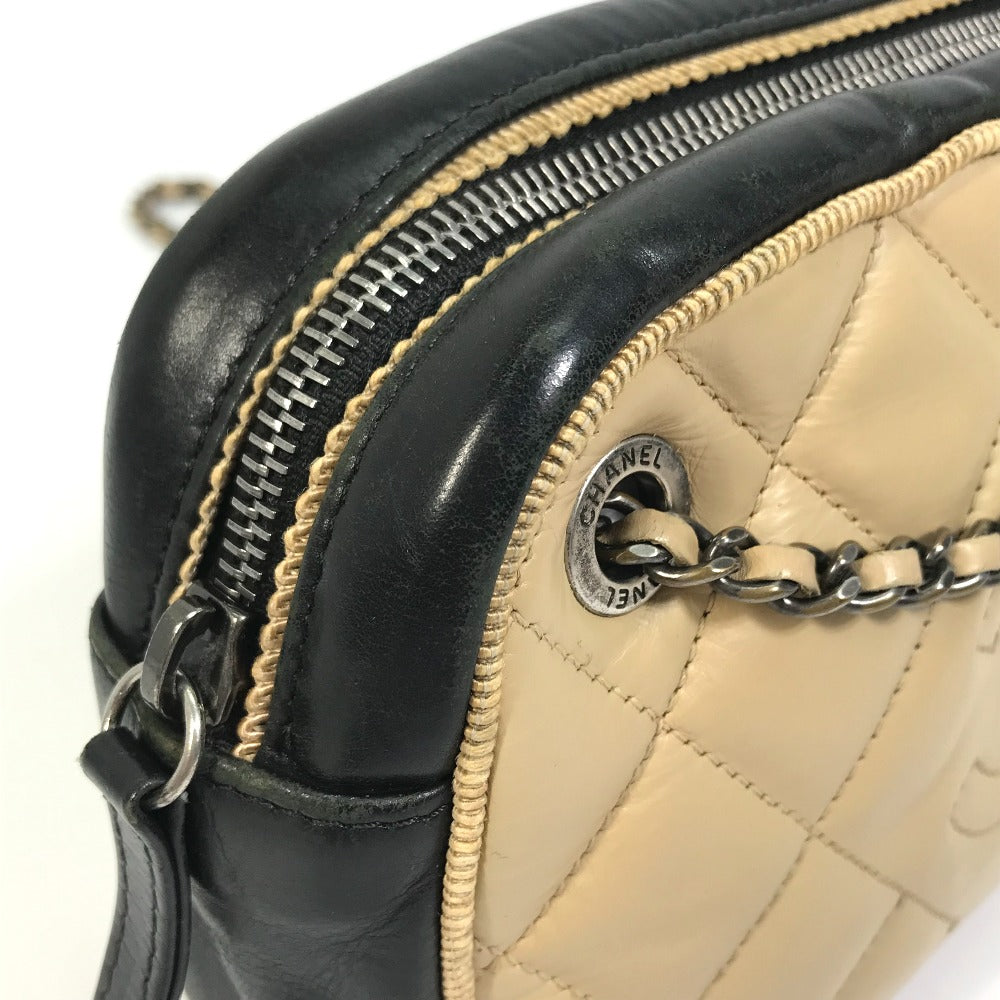 CHANEL Shoulder Bag Calf leather Beige x black CC COCO Mark ballerine Women Used