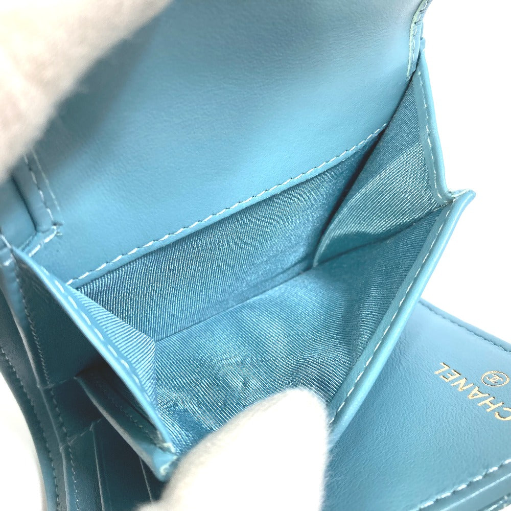 CHANEL Trifold wallet A84068 Soft caviar skin turquoise blue CC COCO Mark Boy chanel Women Used