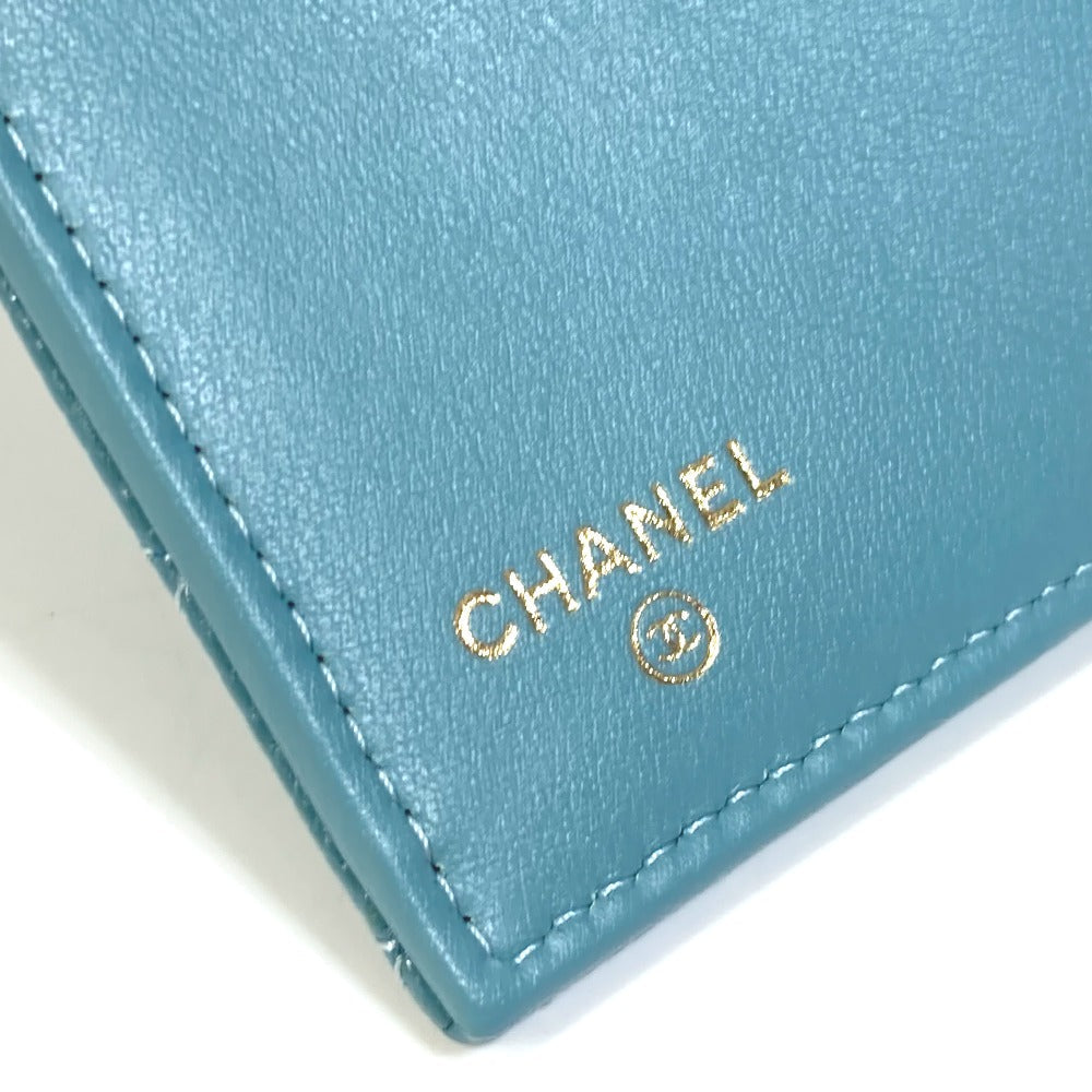 CHANEL Trifold wallet A84068 Soft caviar skin turquoise blue CC COCO Mark Boy chanel Women Used