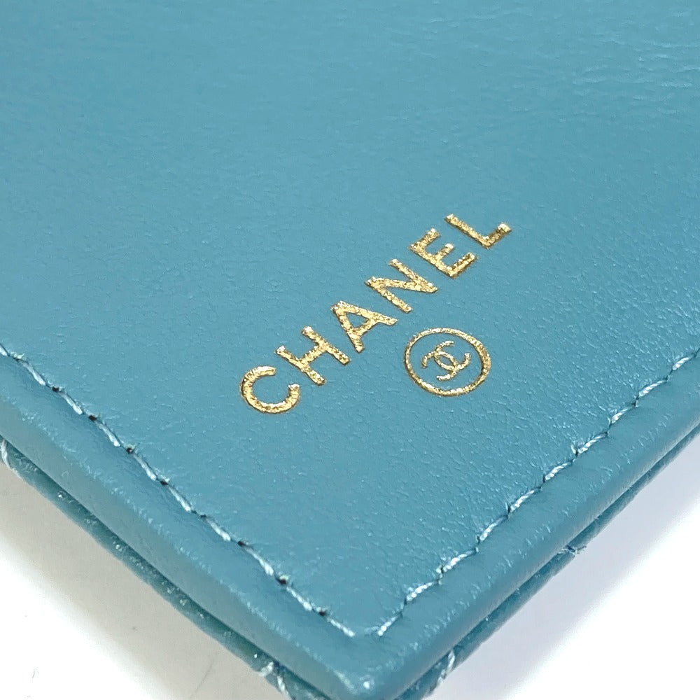 CHANEL Trifold wallet A84068 Soft caviar skin turquoise blue CC COCO Mark Boy chanel Women Used