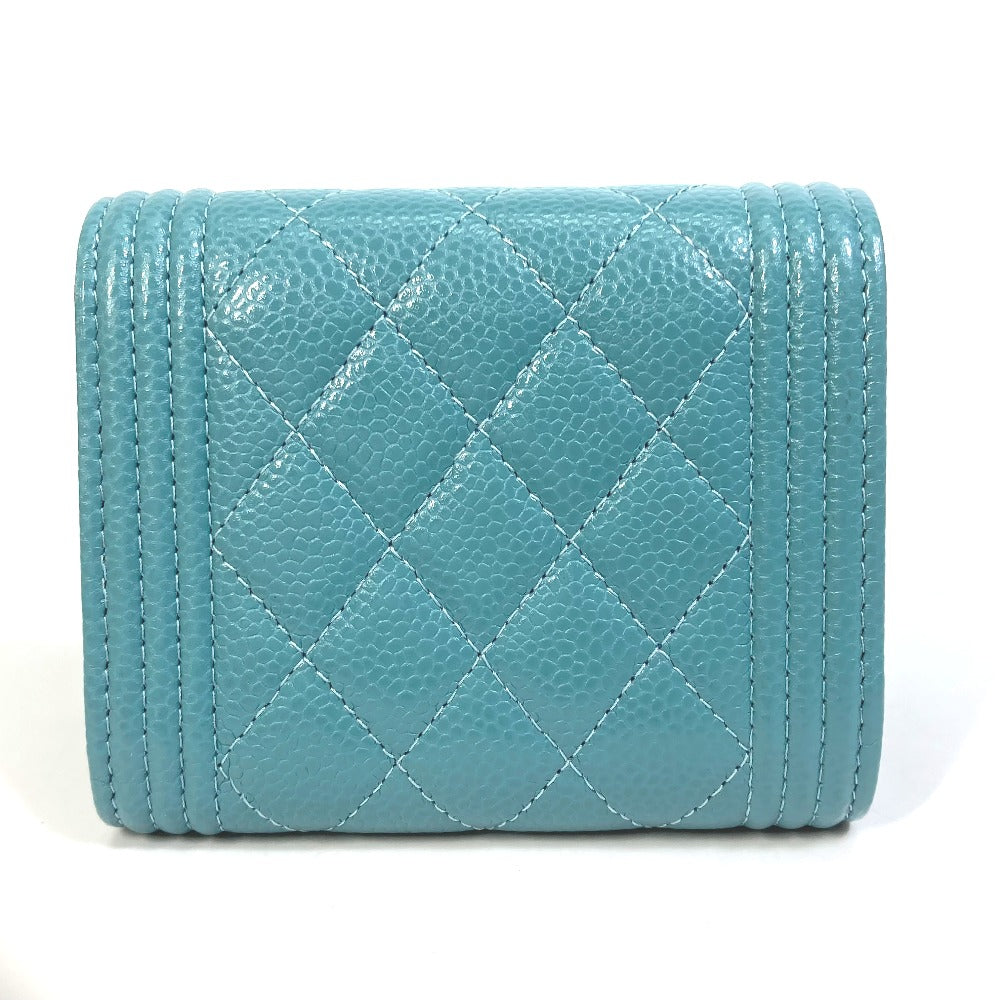 CHANEL Trifold wallet A84068 Soft caviar skin turquoise blue CC COCO Mark Boy chanel Women Used