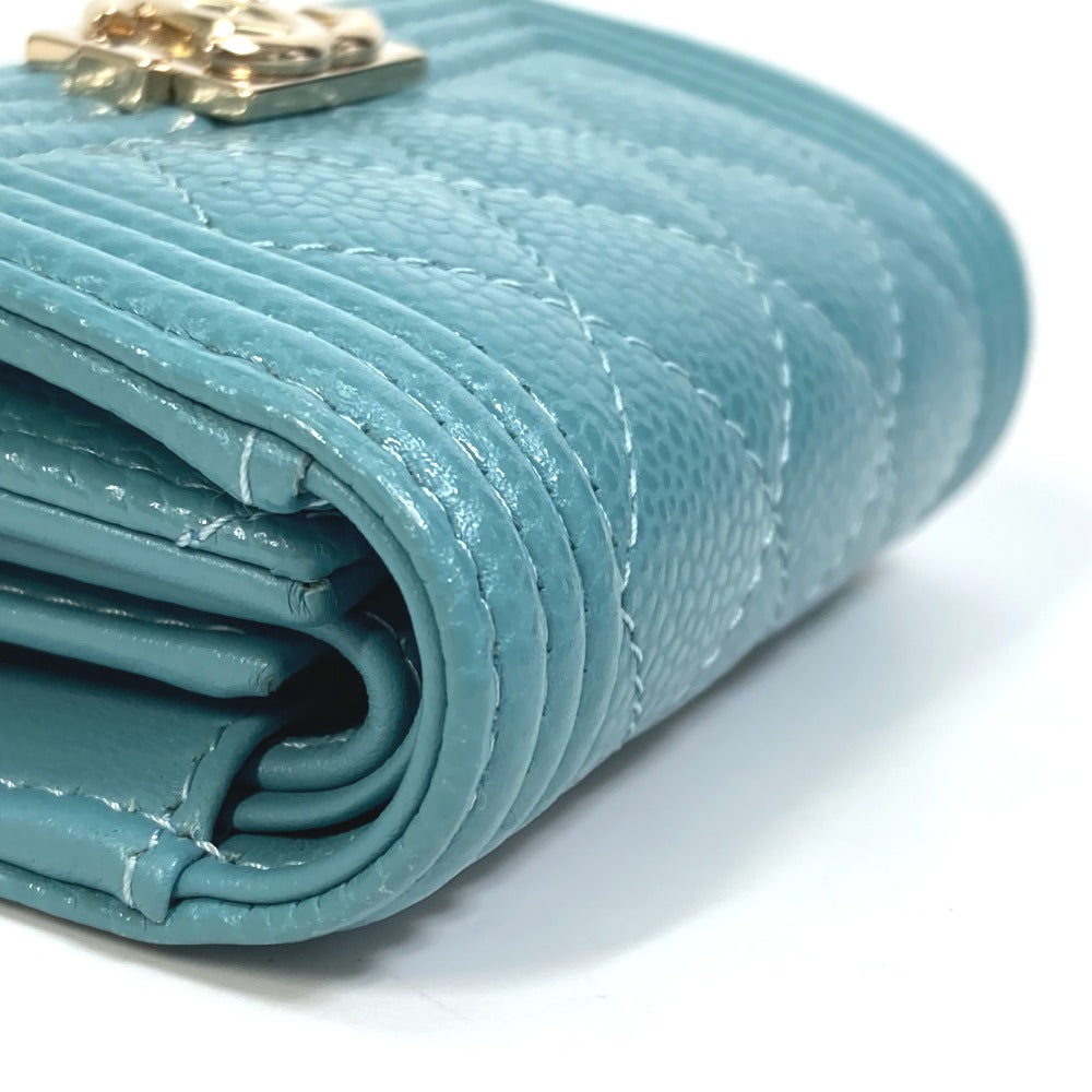 CHANEL Trifold wallet A84068 Soft caviar skin turquoise blue CC COCO Mark Boy chanel Women Used