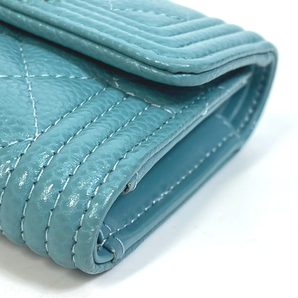 CHANEL Trifold wallet A84068 Soft caviar skin turquoise blue CC COCO Mark Boy chanel Women Used