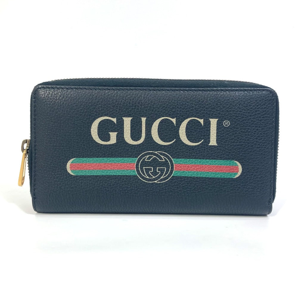 GUCCI Long Wallet Purse 496317 leather black Sherry line GUCCI logo print mens Secondhand