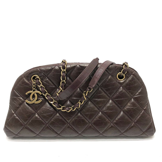 CHANEL Tote Bag lambskin Brown CC COCO Mark Matrasse Women Used